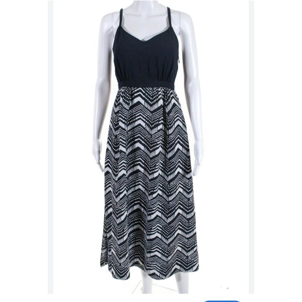 J.Crew Womens Petite 00 Sleeveless Maxi Dress Chevron Print Navy/White Casual